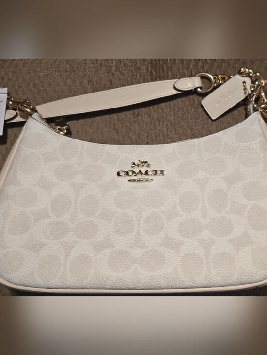 Coach Handbags - NEW Coach Teri Cream/White Signature Mini Crossbody with Gold Hardware